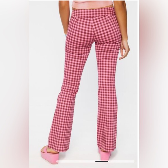 NWT Plaid Pink Gingham Stretchy Flare Low Rise Women's 👖 Pants 💖💫 Medium - Picture 5 of 15